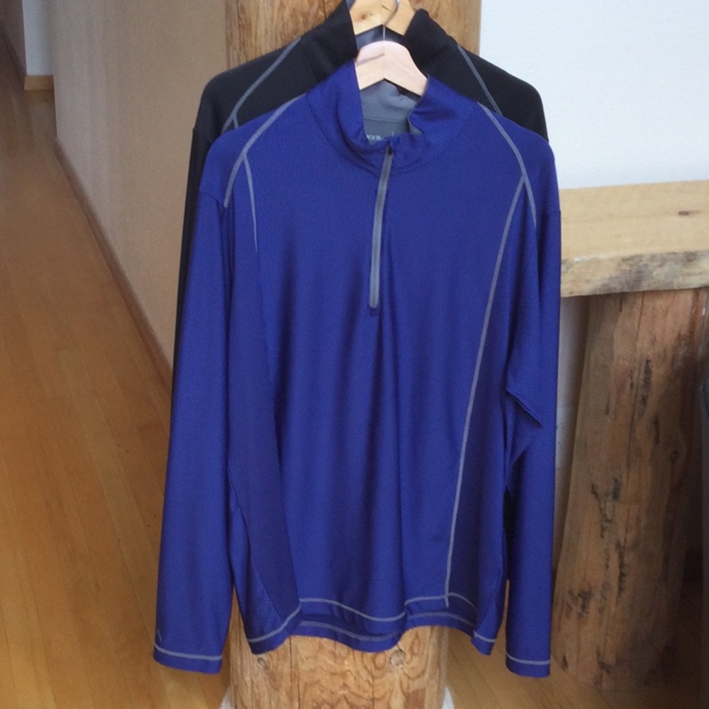 Like New (2) Mens XL Antigua Long Sleeve Black and Blue Striped Golf ⛳️ Shirts - Picture 1 of 8